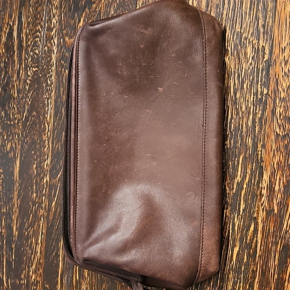 Brown Leather Men's Bag Toiletry Coach Dopp Bag Rare - Picture 1 of 4